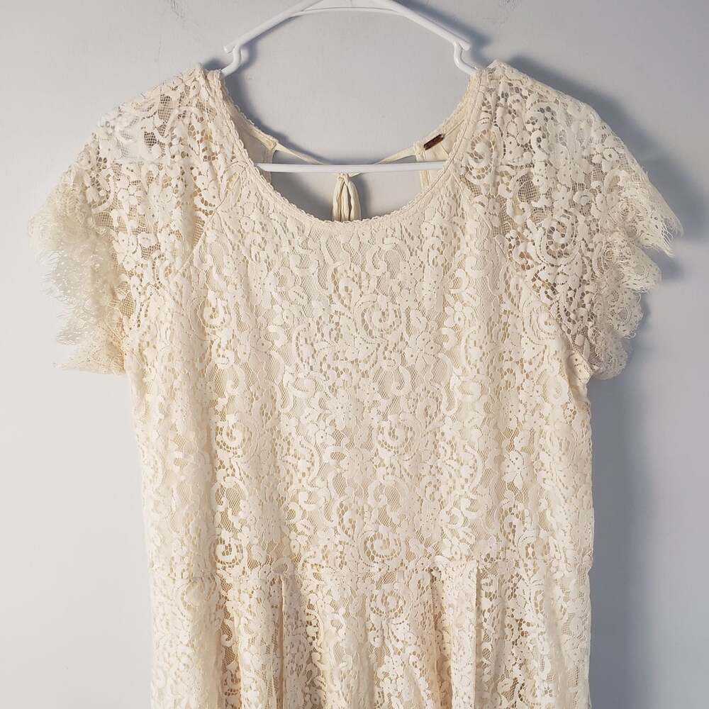 Free People Dress Ivory Lace Short Sleeve Open Tie Back Dress S Cream - Picture 5 of 8